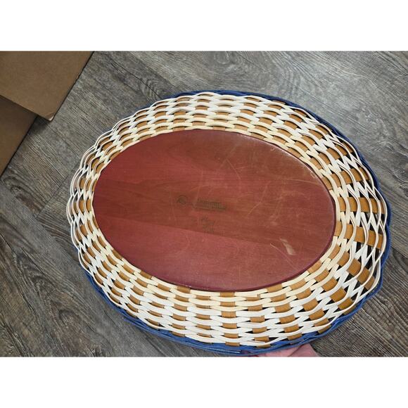Longaberger Red White Navy Flat Swoop Basket Platter Protector 17" x 13" 2009 - Picture 3 of 5